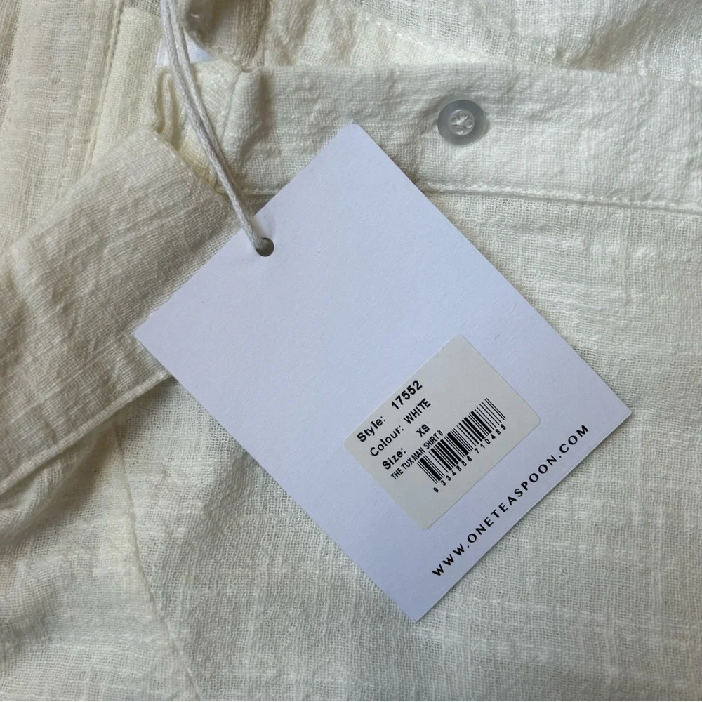 Free People One Teaspoon Button Down Shirt Crinkle Gauze Poplin Cotton White - Picture 15 of 16